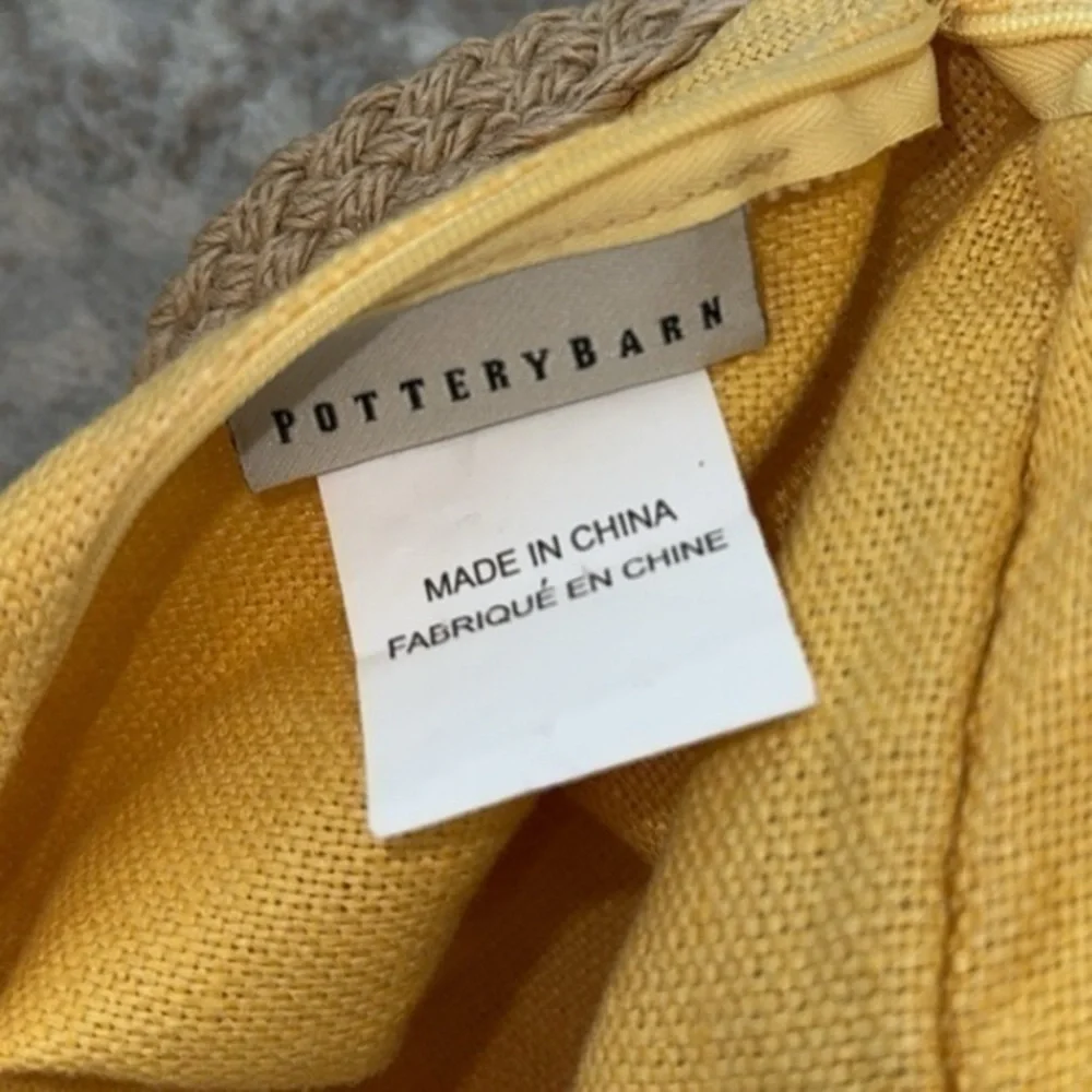 Pottery‎ Barn Sunflower Yellow 100% Linen Braided Trim Pillow Cover 16 x 26